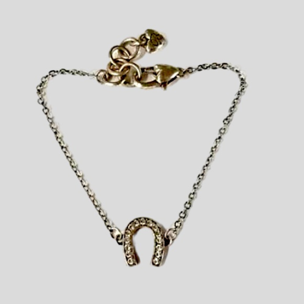 Brighton Crystal Studded Horseshoe Chain Bracelet Adjustable Silver Plated